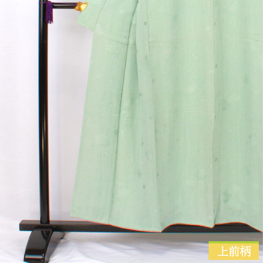 色無地 正絹 身丈154cm 裄丈62cm 薄水色(うすみずいろ) 綸子 袷 Aランク 緑系 1114002093219