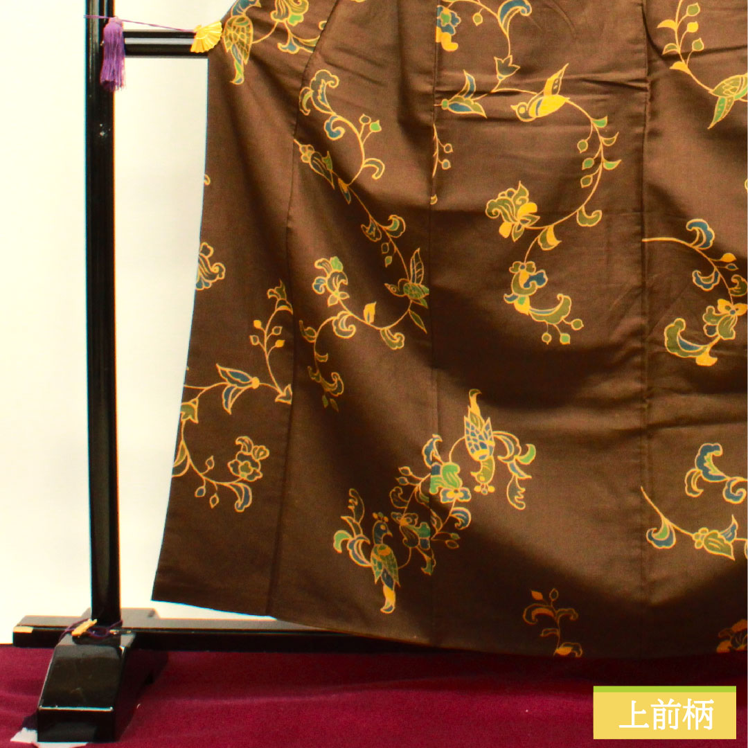 小紋 正絹 身丈162cm 裄丈64.5cm 袷 落栗色 更紗模様 Aランク 茶系 1115003863414