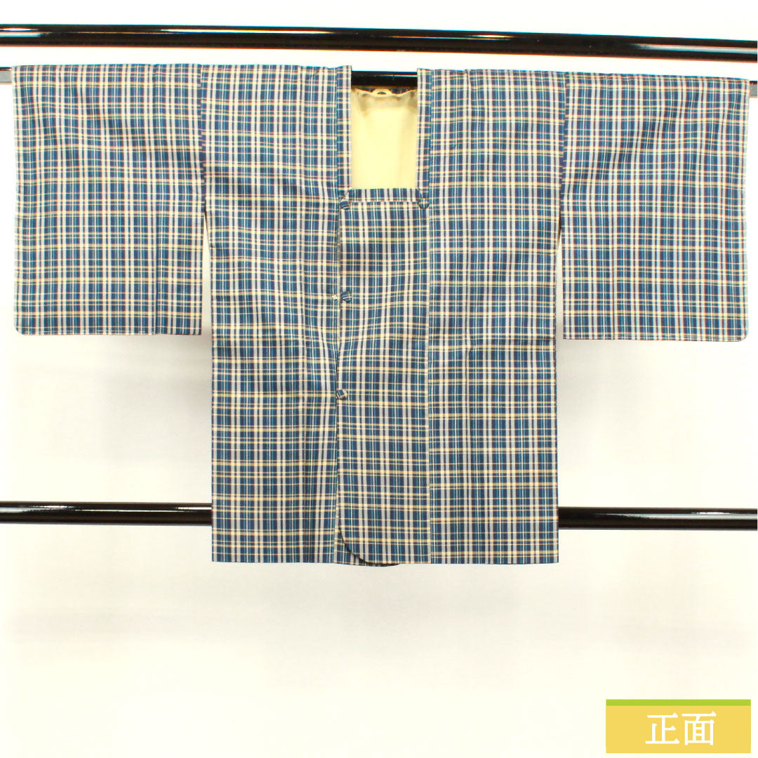 道行コート 正絹 身丈85cm 裄丈65cm 濃紺色(のうこんいろ) 格子 しつけ糸付き Sランク 袷 紺系 1117000862918
