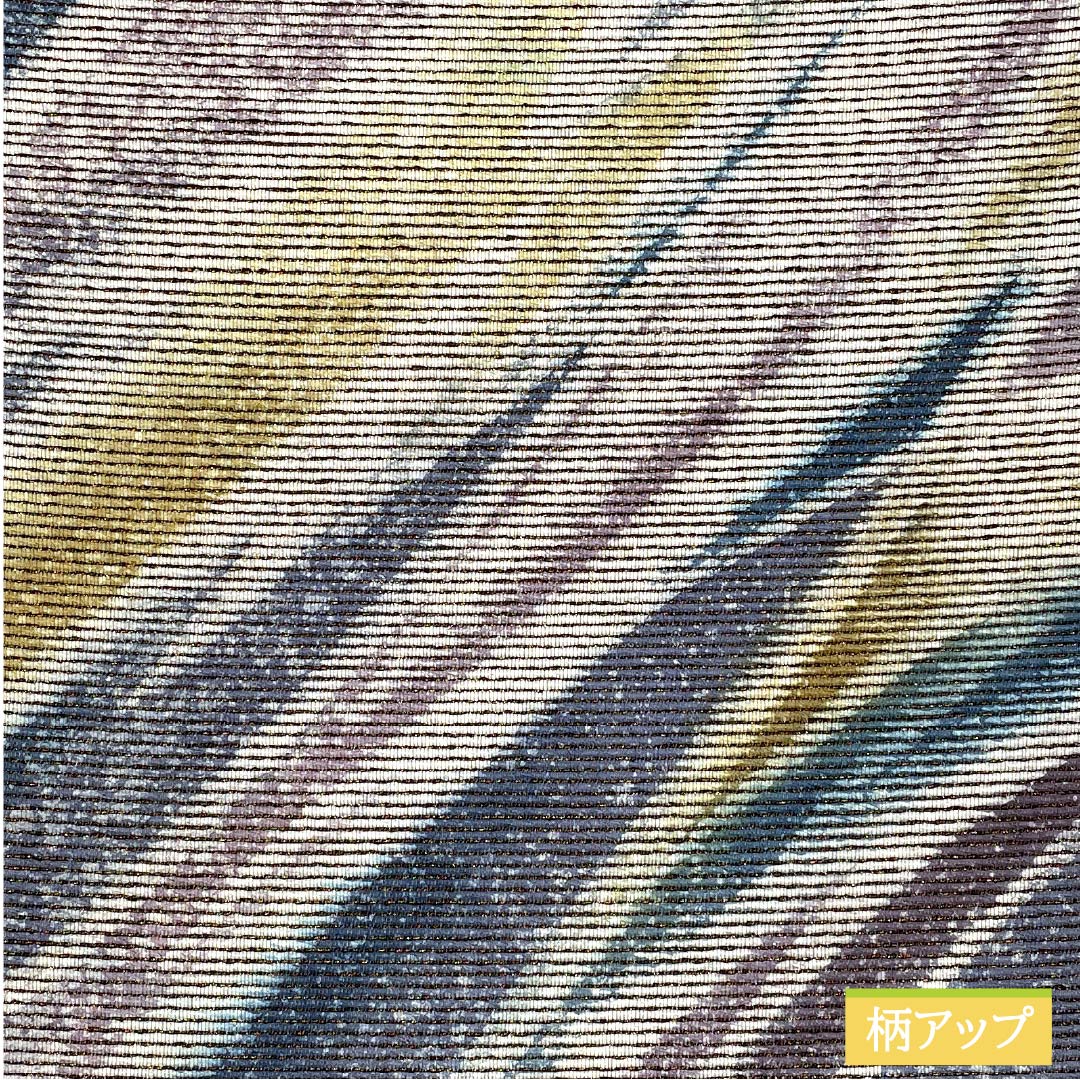 袋帯 正絹 錆鼠色(さびねずいろ) 西陣織 抽象模様 金糸入り 帯丈442cm Sランク 六通 セミフォーマル 青系 1123012692317