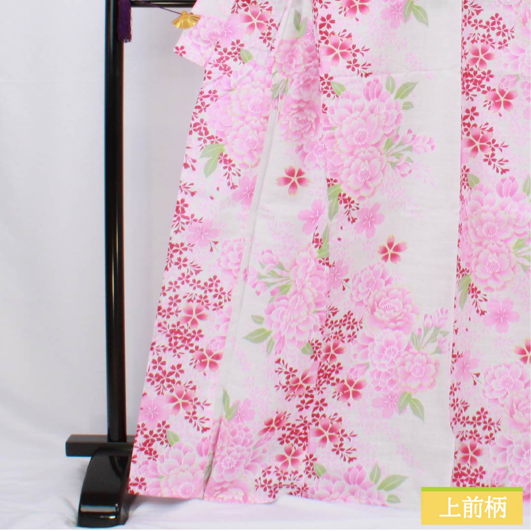 浴衣 木綿 身丈167.5cm 裄丈65.5cm Sランク 単衣 白系 総花 1118005922511