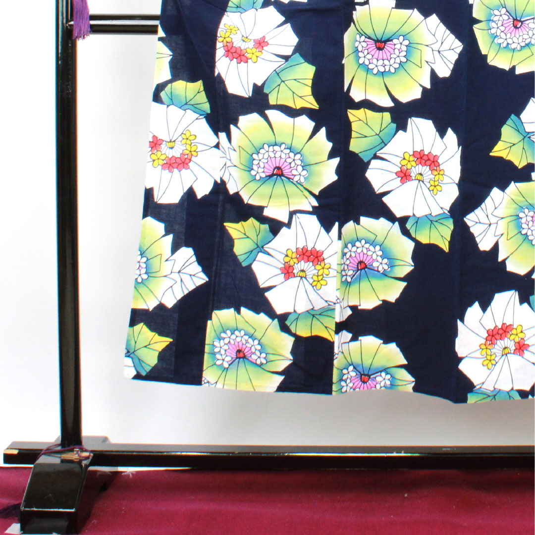 浴衣 濃紺色 抽象模様 木綿 Sランク 単衣 身丈147.5cm 裄丈64cm 紺系 1118002482118