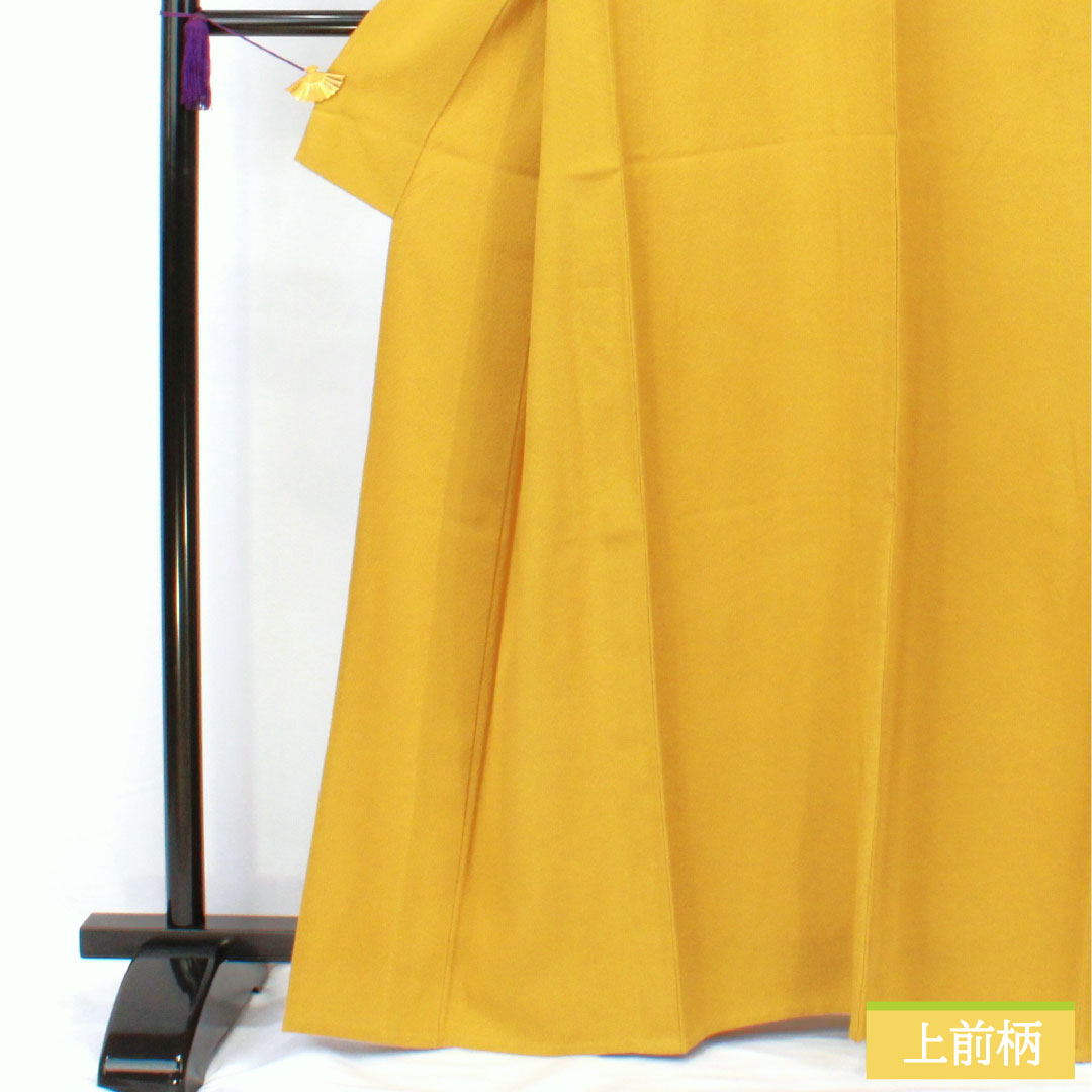 色無地 正絹 身丈164cm 裄丈64.5cm 黄土色(おうどいろ) 素無地 一つ紋 桔梗 単衣 Aランク 黄系 1114002083423