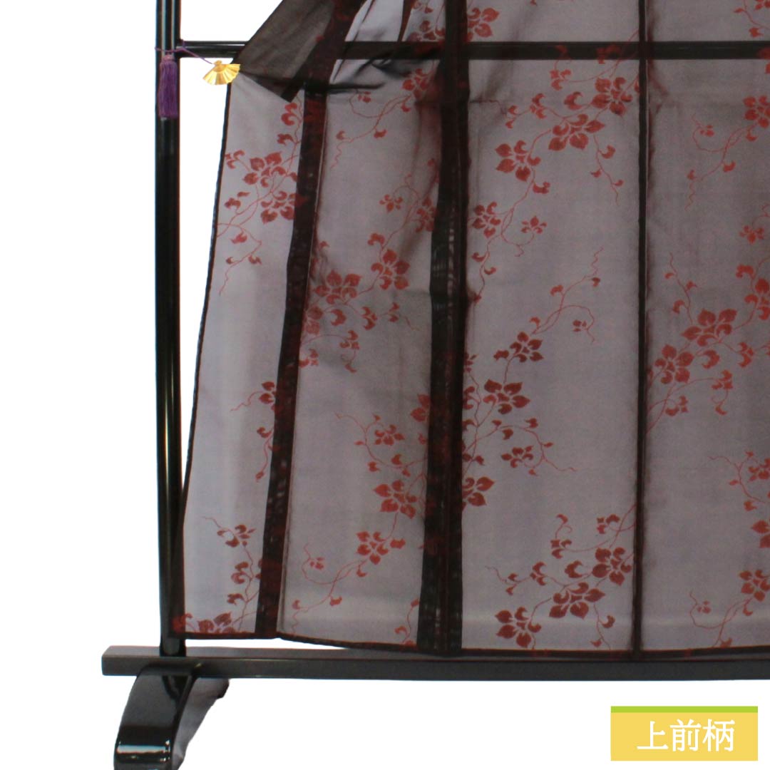 夏物 正絹 お召 Sランク 身丈157.5cm 裄丈64.5cm 海老色(えびいろ) 草花模様 紗 赤系 1132004422312