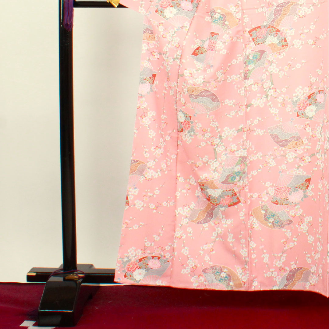 Small pattern, Length 161cm, Sleeve length 64.5cm, Awase, Single layer plum color, Washable kimono, Thread attached, Unused, Fan, Plum, Polyester, S rank, Pink, 1115003312413