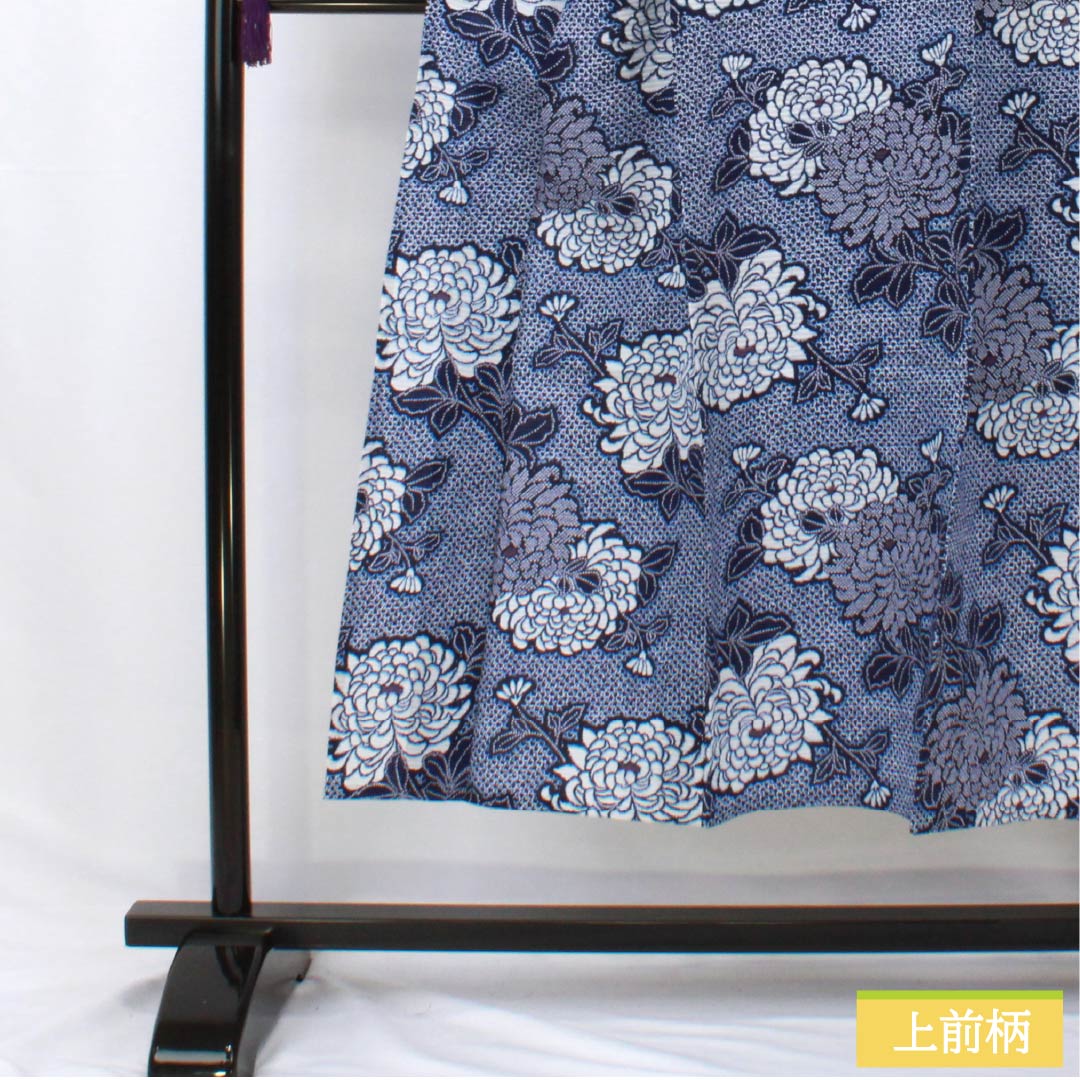 浴衣 木綿 身丈146.5cm 裄丈60.5cm Sランク 単衣 紺系 菊 リップル 1118006552118