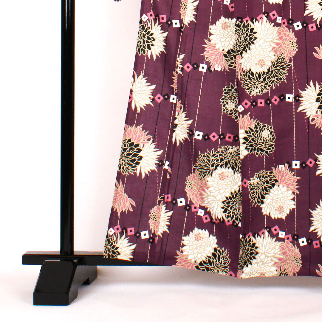 (新古品)浴衣 菊 木綿 Sランク 単衣 身丈163.5cm 裄丈67cm 紫系 1118000152420
