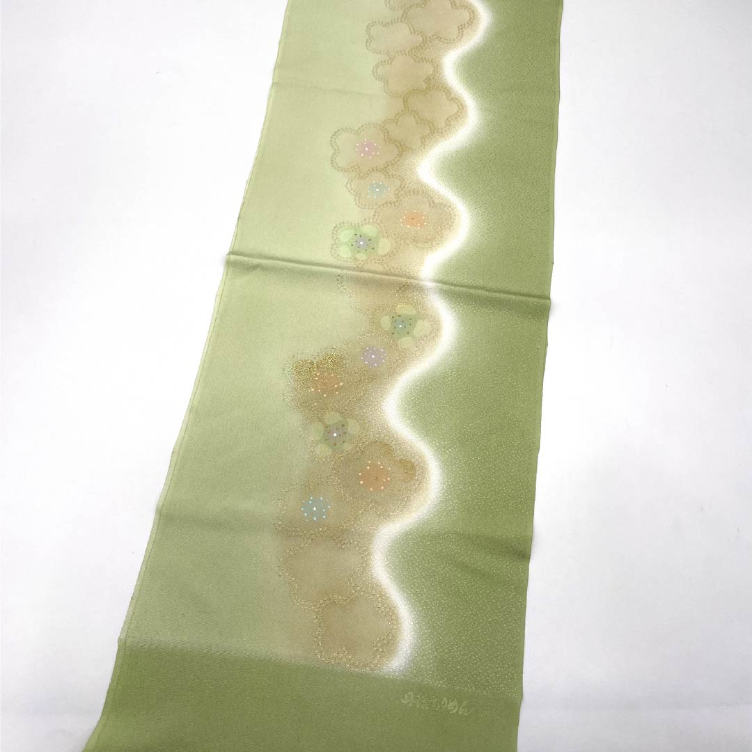 Obiage Silk S-Rank Semi-formal Light Willow Green (usuyanagiiro) Tango Chirimen Plum Length approx. 182cm Width approx. 29.5cm Green tones 1136002822919