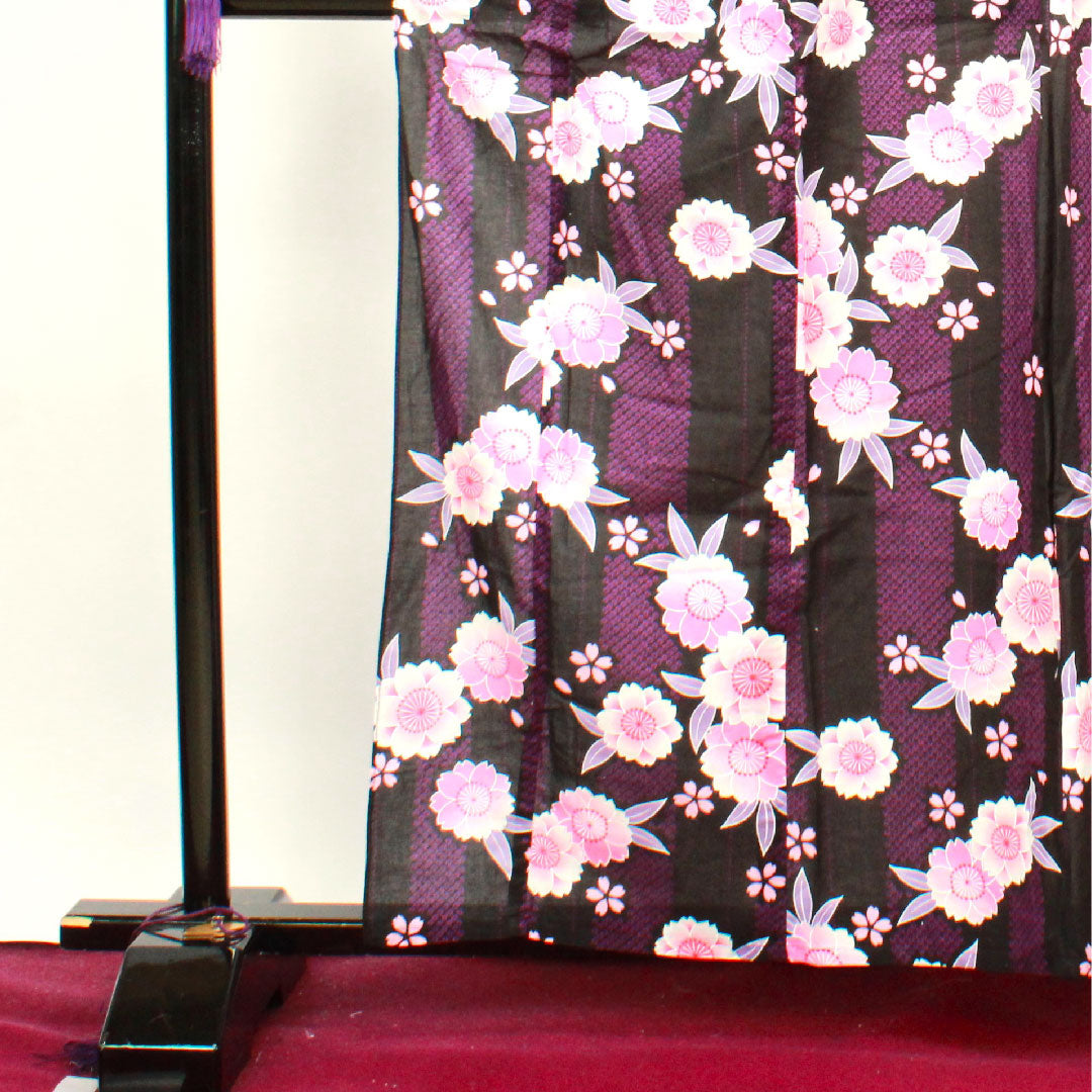 浴衣 モノトーン 桜 木綿 Sランク 単衣 身丈160cm 裄丈62.5cm 紫系 1118001442420