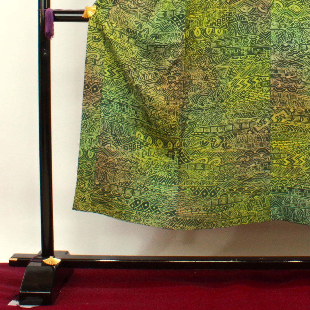 長襦袢 正絹 身丈148cm 裄丈70cm 単衣 男物 抽象模様 ボカシ染 Sランク 緑系 1129000582819