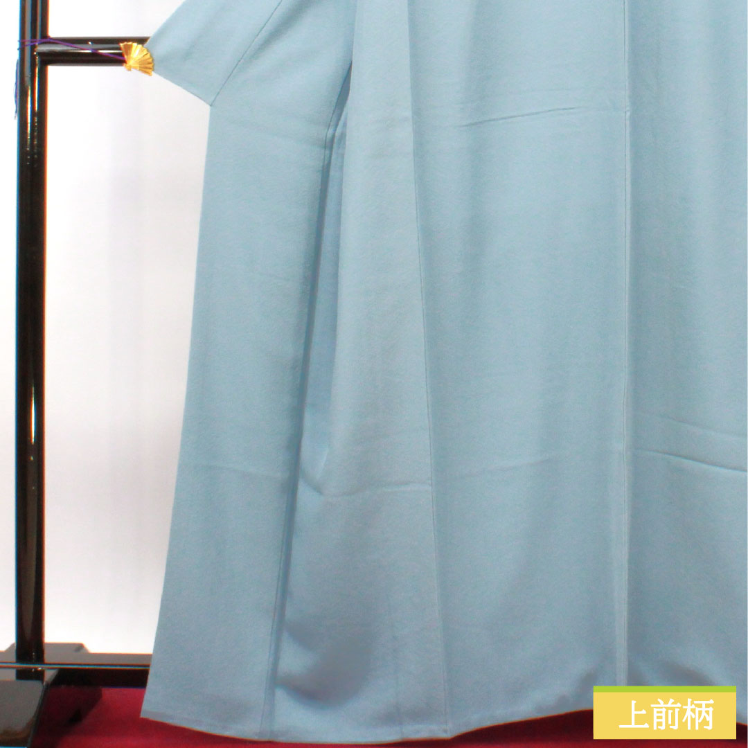色無地 正絹 身丈164.5cm 裄丈66.5cm 朧花色(おぼろはないろ) 生繰り生糸使用 素無地 一つ紋 袷 Sランク 青系 1114001402417