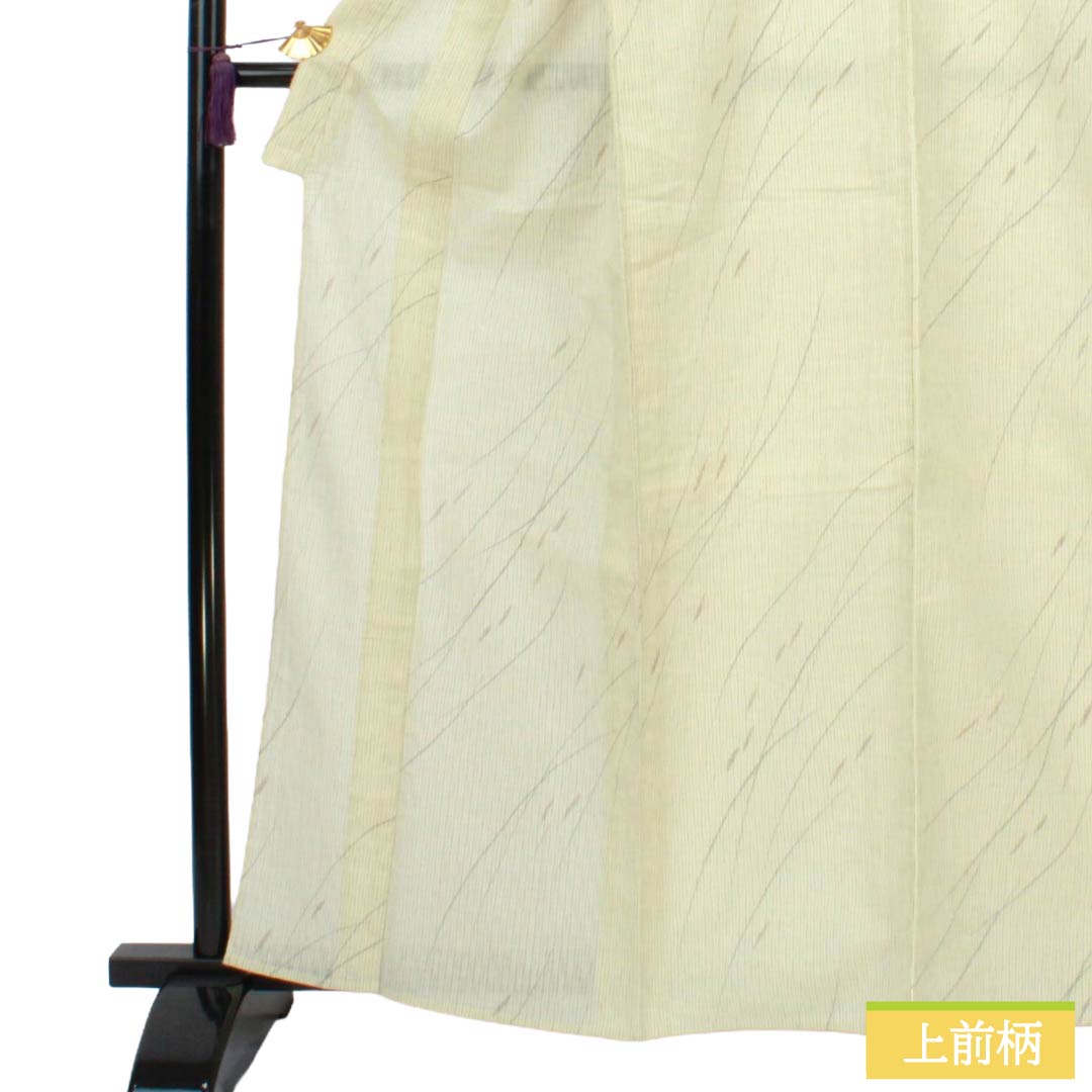 夏物 ポリエステル 紬 Aランク 身丈163.5cm 裄丈67cm 利休白茶色(りきゅうしらちゃいろ) 縮 洗える着物 抽象模様 紗 黄系 1132005593423