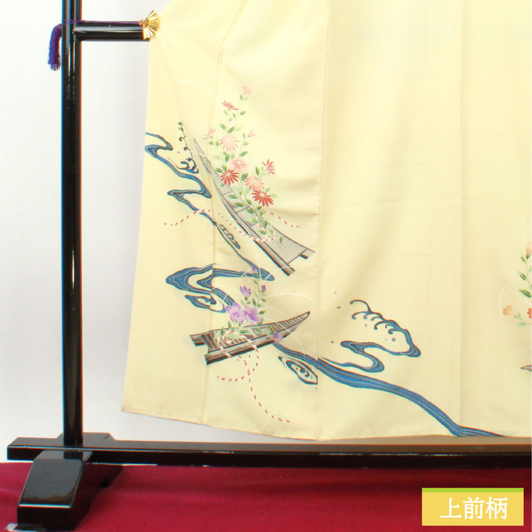 Homongi, pure silk, lined, length 156cm, sleeve length 61.5cm, light egg color, Kyo-Yuzen, A rank, cream color, 1112004563315