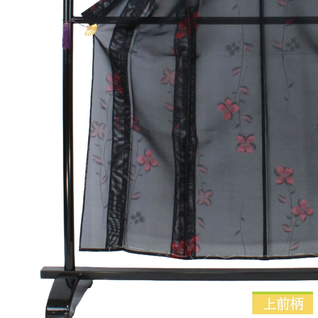 夏物 正絹 お召 Sランク 身丈155cm 裄丈63cm 褐色(かちいろ) 草花模様 紗 紫系 1132004292320