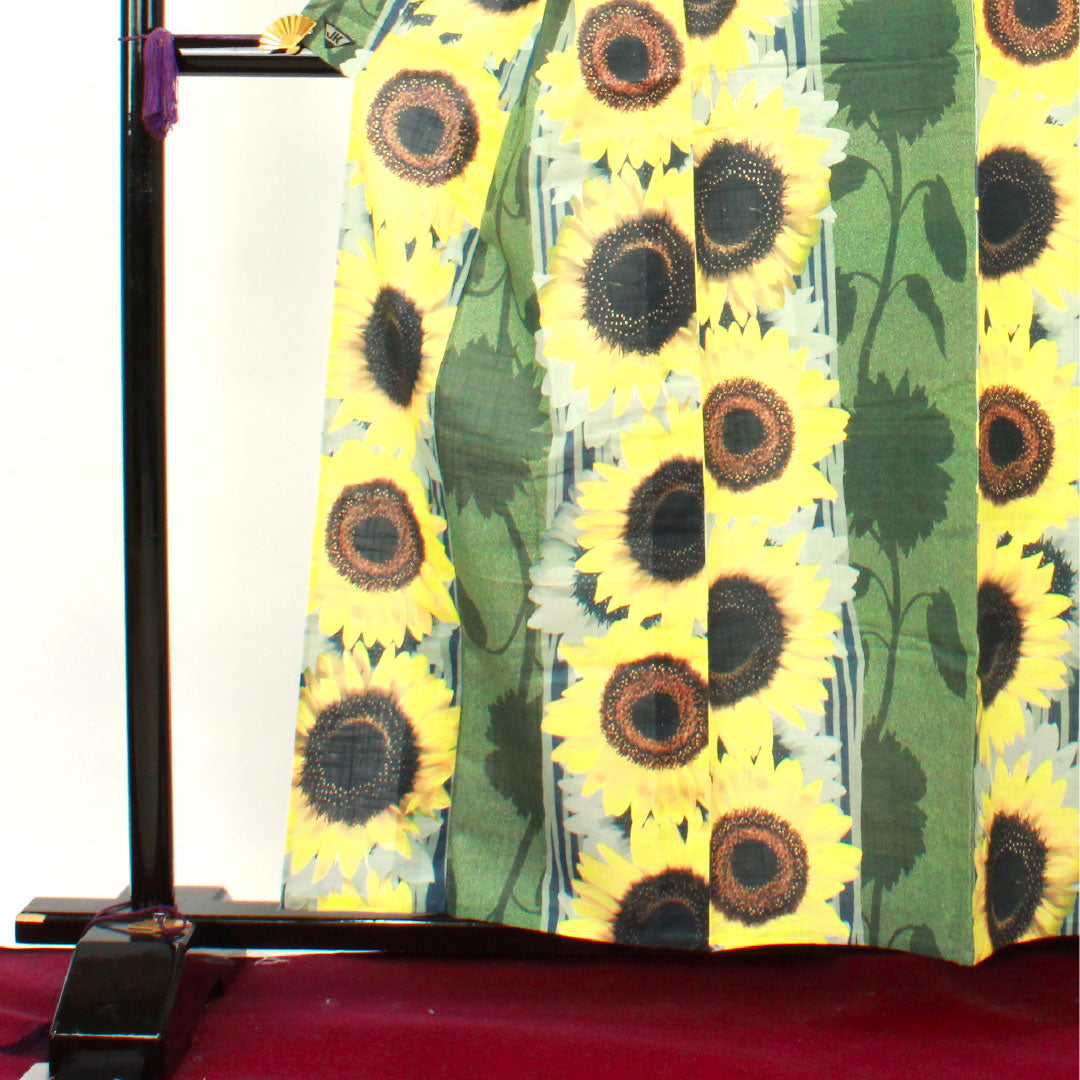 浴衣 しつけ糸付き 未使用品 向日葵 木綿 Sランク 単衣 身丈159cm 裄丈66cm グラデーション系 1118002032399