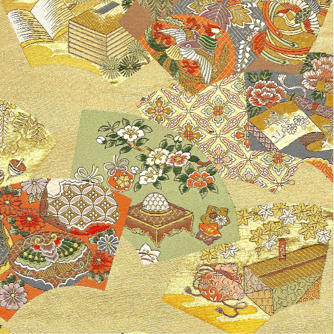 袋帯 吉祥文様 帯丈424cm 正絹 Sランク 六通 フォーマル 金系 1123002682321