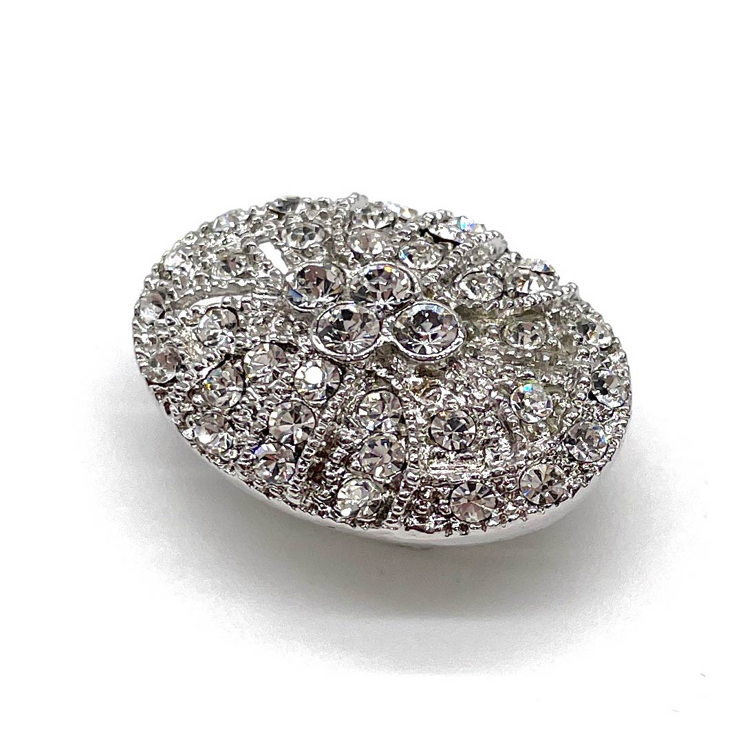 (新古品) 帯留め ガラス カジュアル スワロフスキー 楕円形 長さ約2.5cm 幅約3cm Sランク 銀系 1137001122922