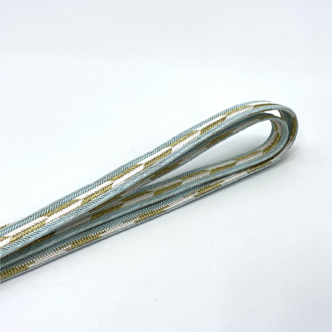 (Brand New) Pure Silk Obi-jime (Sash Band) in Indigo-White (Aijiroiro) - Long, Suiran Kobo, Arrow Feather Pattern, Approximately 186cm Long, Approximately 1.5cm Wide, Semi-Formal, Blue, Item Number 1135005351417