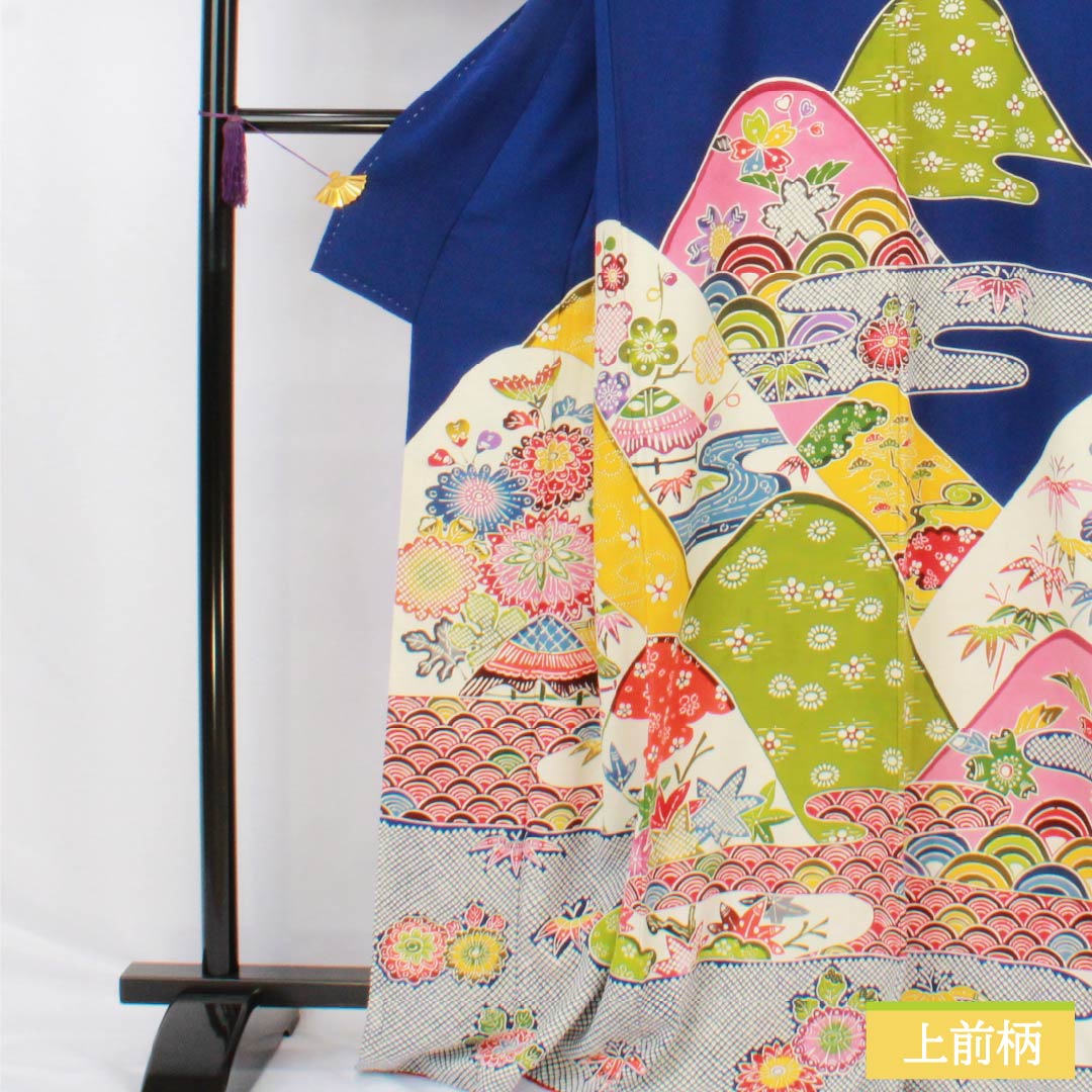 訪問着 正絹 Bランク 袷 身丈167.5cm 裄丈64.5cm 瑠璃色(るりいろ) 京紅型 紅型調 風景模様 半衿付き 青系 1112006684517