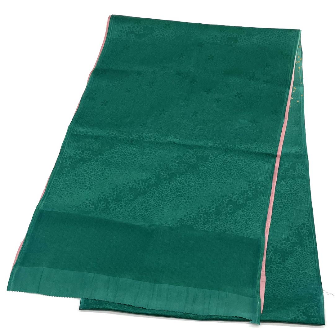 Obiage, pure silk, semi-formal, blue, red, small cherry blossom, classic pattern, length 176cm, width 29cm, S rank, green, 1136000532919