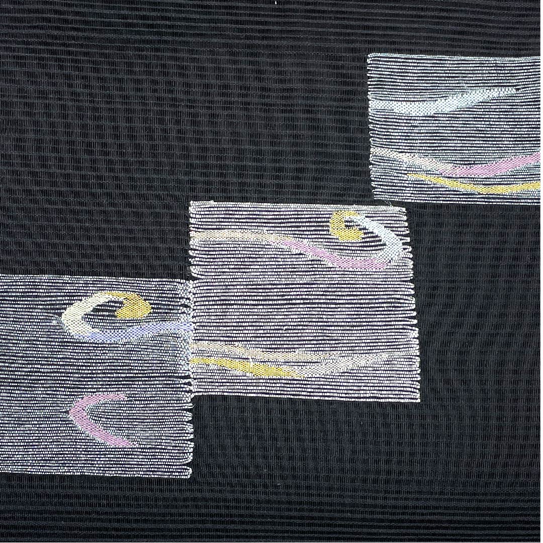 名古屋帯 黒色 夏帯 絽 四角 抽象模様 帯丈364cm 正絹 Aランク ポイント柄 セミフォーマル 黒系 1124004183310 開き仕立て