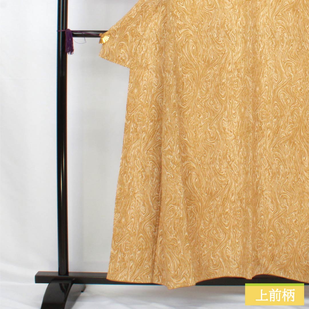 小紋 ポリエステル Sランク 身丈156cm 裄丈63cm 袷 枇杷茶色(びわちゃいろ) 墨流し染 しつけ糸付き 洗える着物 橙系 1115007502326