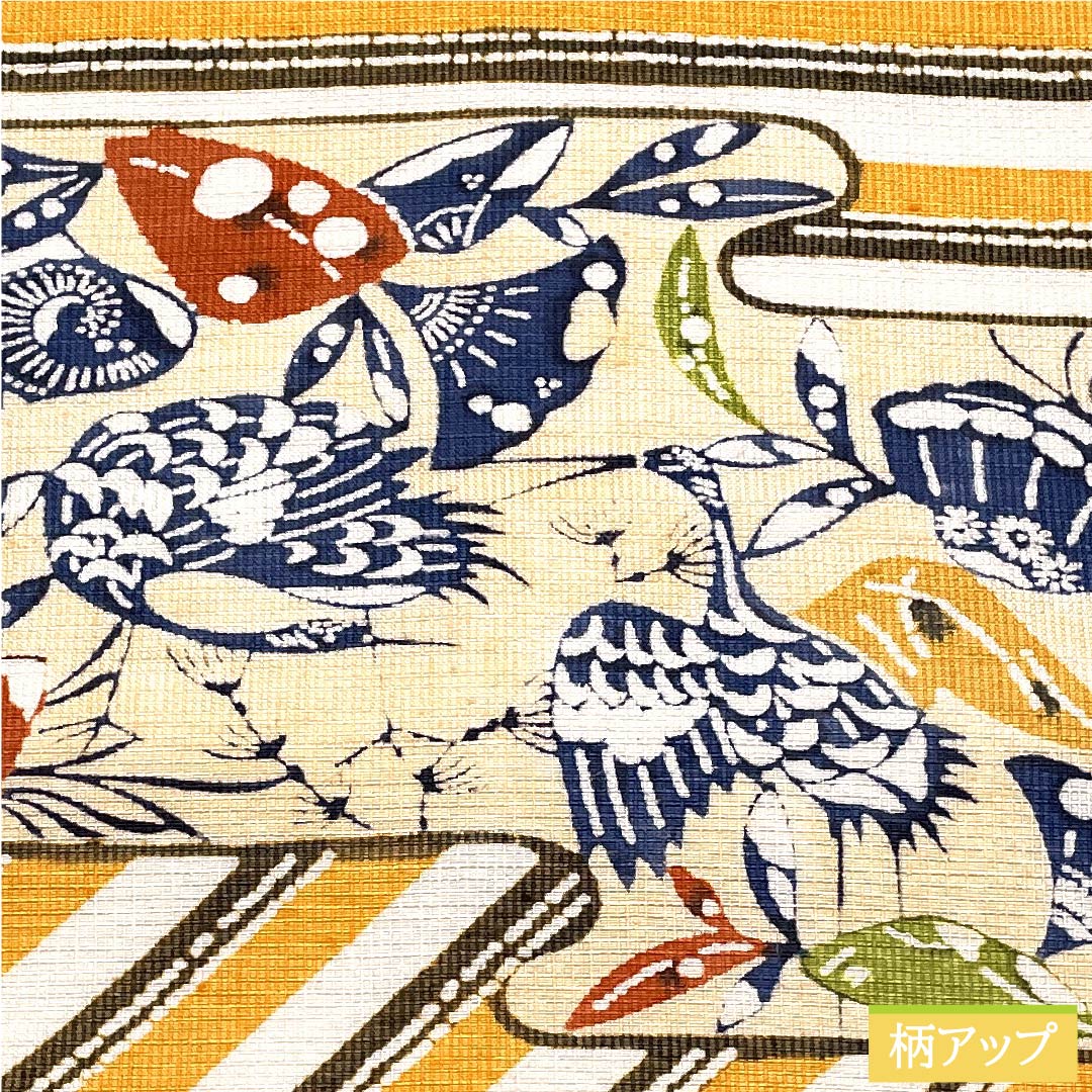 名古屋帯 忘れ草色 型染 鶴 紬地 帯丈362cm 正絹 Sランク ポイント柄 カジュアル 橙系 1124005482326 名古屋仕立て