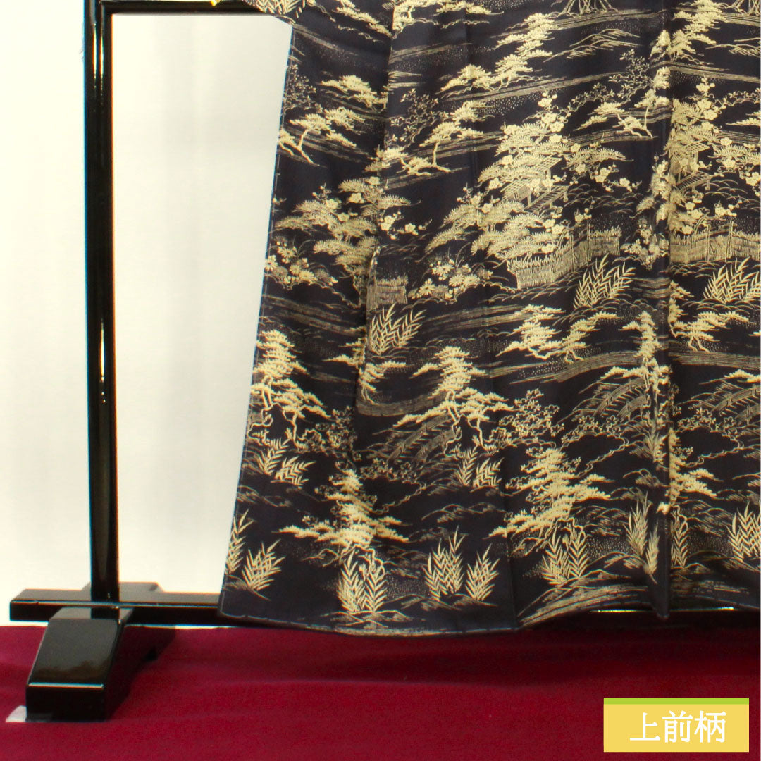 Homongi, pure silk, lined, length 158.5cm, sleeve length 64.5cm, brown, pongee fabric, Chayatsuji, with basting thread, unused, S rank, purple, 1112003642320