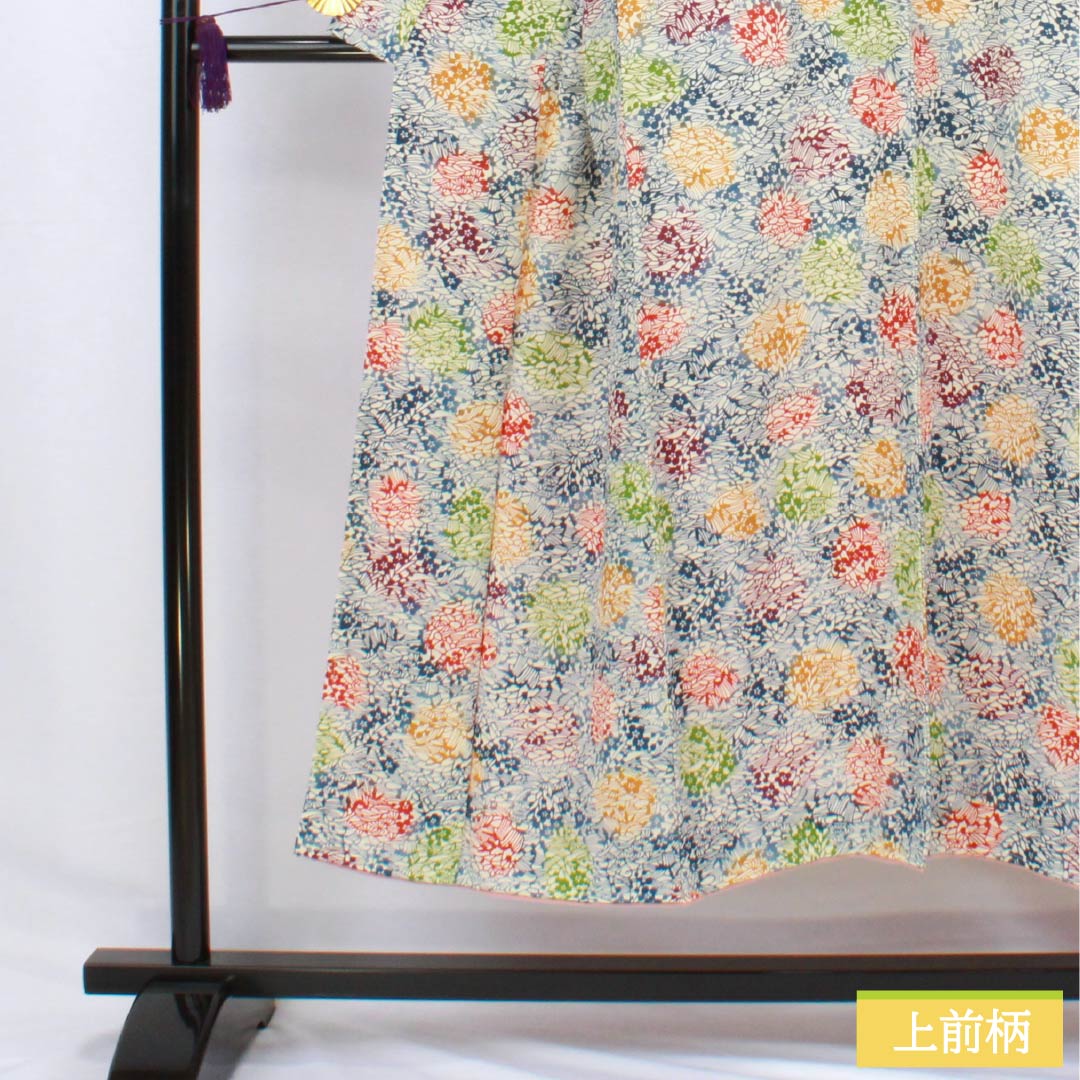 小紋 正絹 身丈147cm 裄丈64cm 袷 生成り色(きなりいろ) 型染 抽象模様 しつけ糸付き Aランク 白系 1115006123111