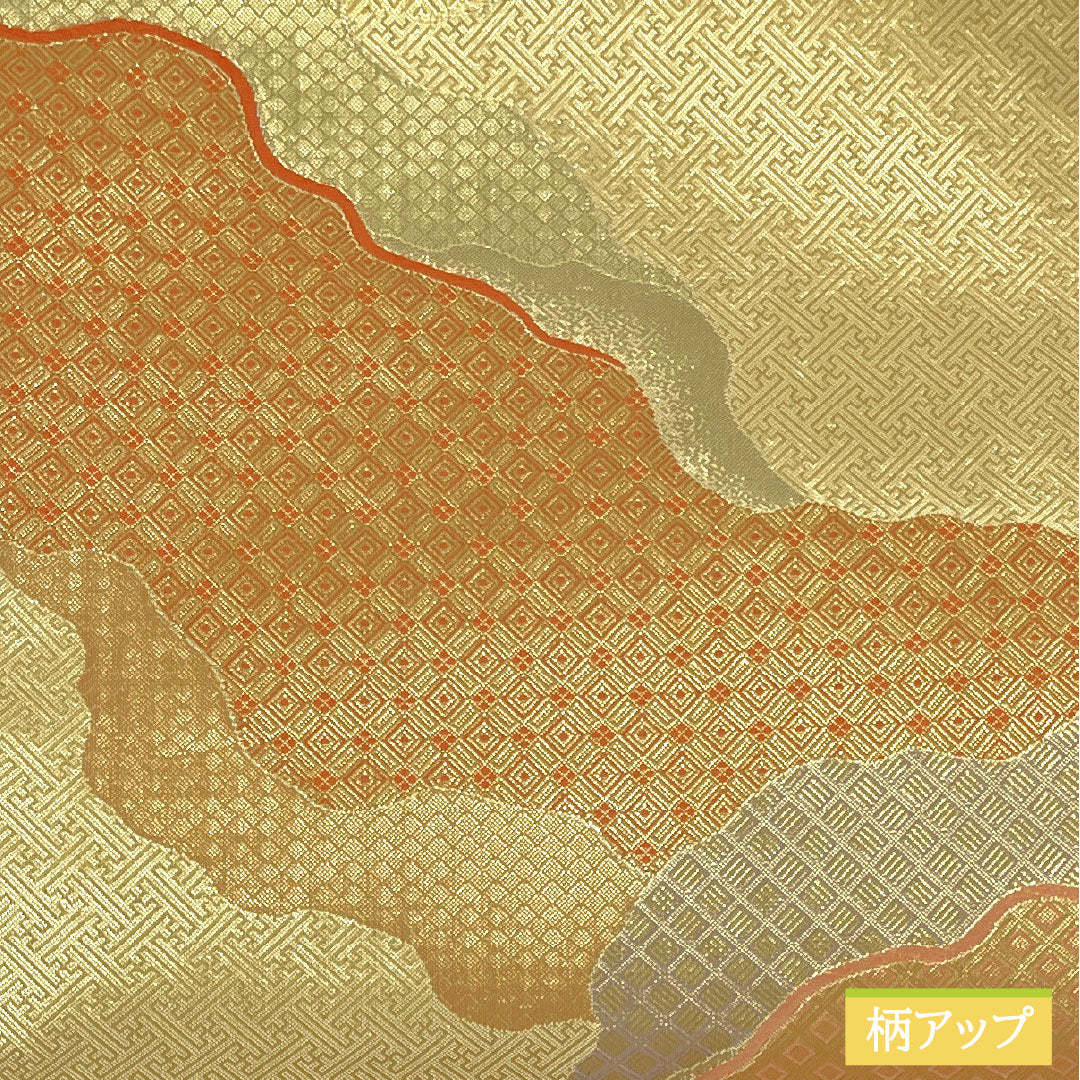 袋帯 正絹 Aランク 雲取り 佐賀錦 留袖用 帯丈438cm 六通 フォーマル 金系 1123017183321