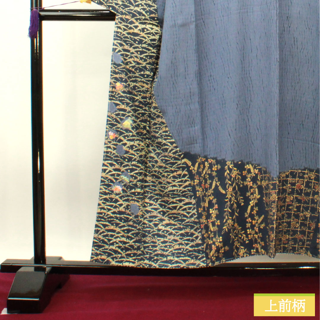 訪問着 正絹 袷 身丈155cm 裄丈62cm 江戸納戸色 京友禅 絞り しつけ糸付き 未使用品 Sランク 青系 1112003872317