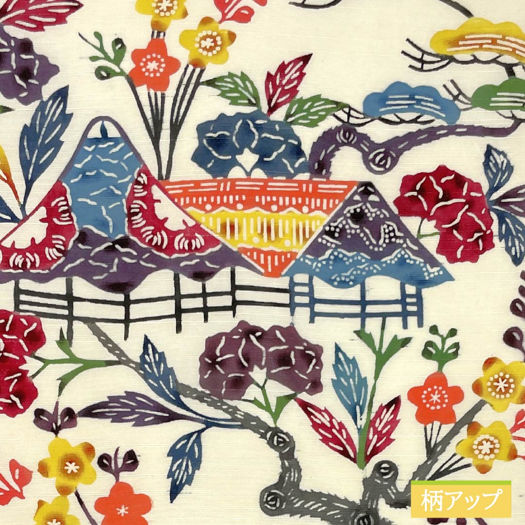 名古屋帯 中紅花色(なかのくれないいろ) 京紅型 紬地 紅型調模様 帯丈359cm 正絹 Aランク 六通 カジュアル クリーム系 1124007333315 名古屋仕立て