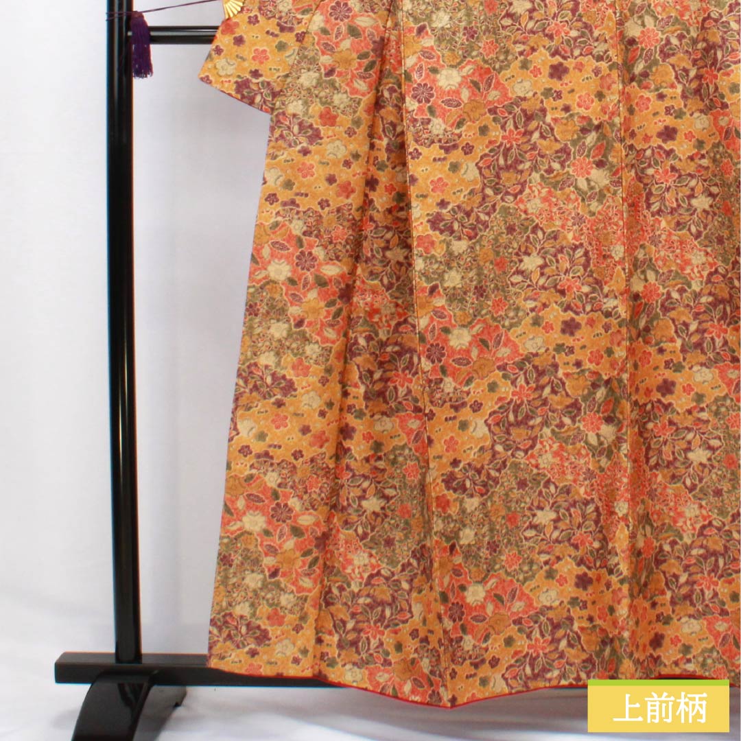 小紋 ポリエステル 身丈158.5cm 裄丈63.5cm 袷 型染 雲取り 総花 洗える着物 Aランク グラデーション系 1115006093399