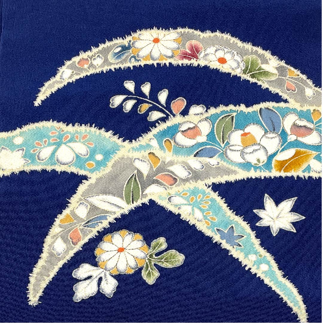 名古屋帯 紺瑠璃色 辻ヶ花 作家物 帯丈363cm 正絹 Sランク ポイント柄 カジュアル 青系 1124003612317 名古屋仕立て