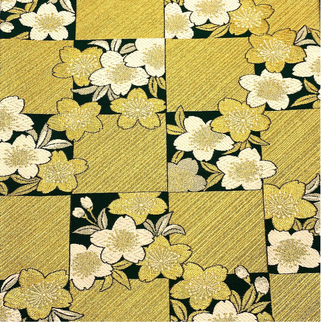 袋帯 琉璃色(リューリースーいろ 桜 市松 帯丈456cm 正絹 Aランク 六通 フォーマル 金系 1123007153421
