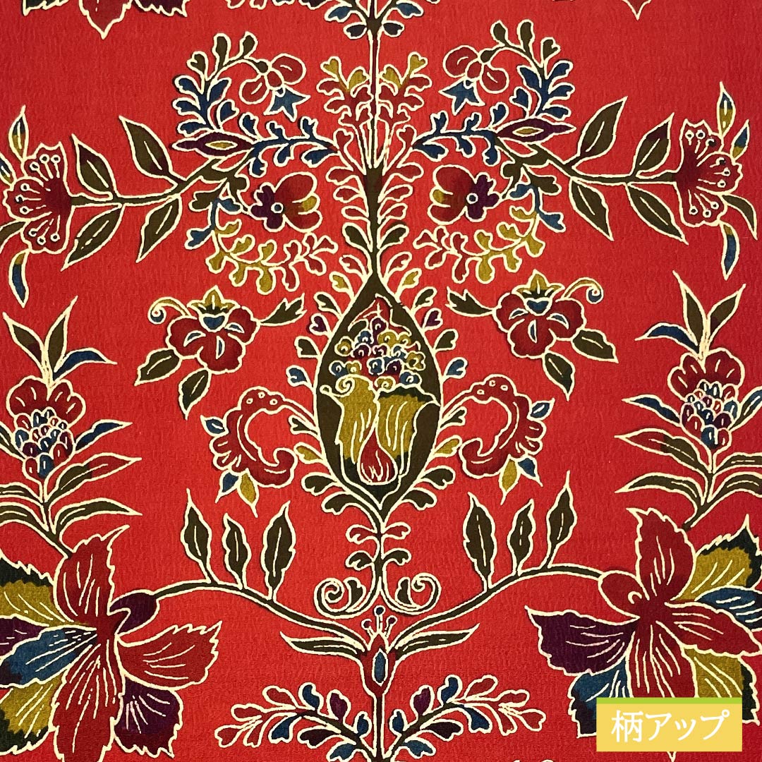 名古屋帯 赤紅色(あかべにいろ) 染め帯 京袋帯 更紗 帯丈358cm 正絹 Aランク 全通 カジュアル 赤系 1124006593312 開き仕立て