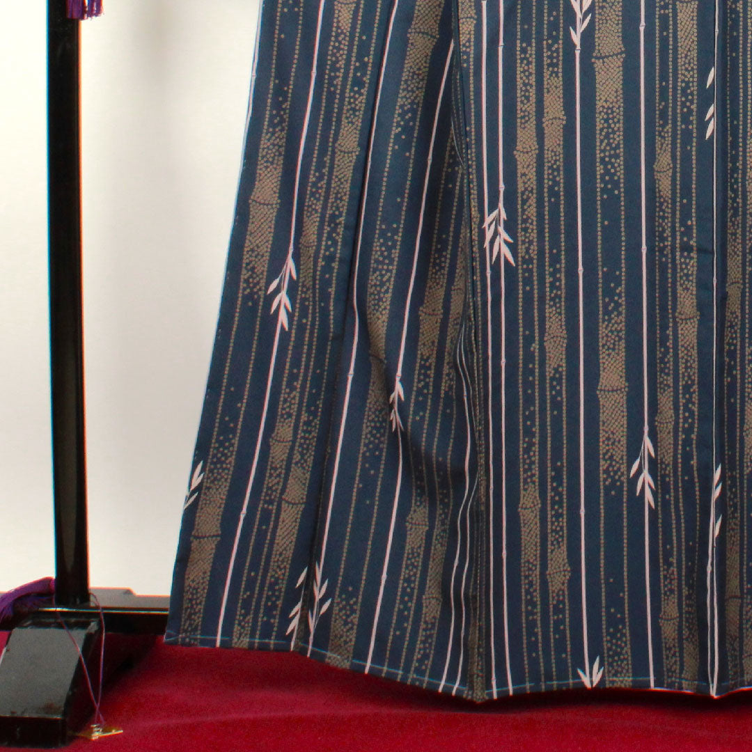 小紋 身丈163cm 裄丈67.5cm 袷 紺青色 洗える着物 竹 ポリ Sランク 紺系 1115002112418