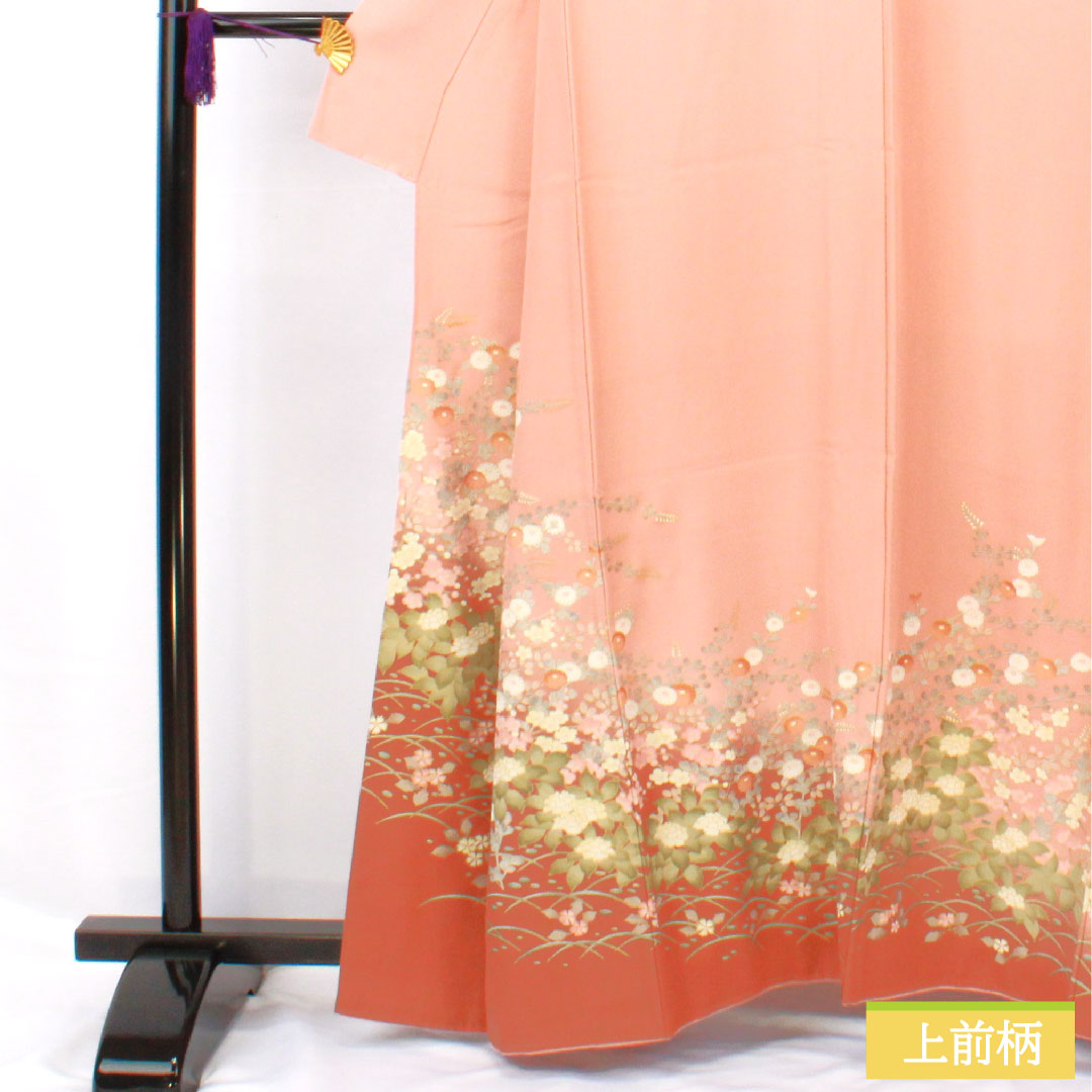 訪問着 正絹 袷 身丈161.5cm 裄丈67cm 東雲色(しののめいろ) 京友禅 草花模様 Sランク ピンク系 1112005782413