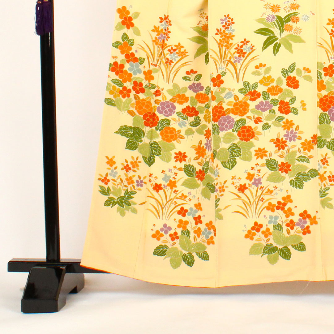 Homongi, lined, length 162cm, sleeve length 64cm, floral pattern, pure silk, A rank, cream color, 1112000353415