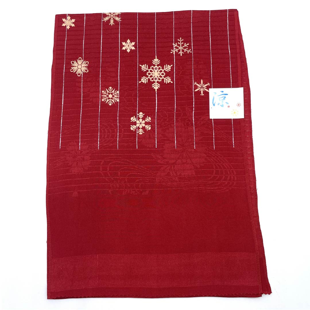 (新品)帯揚げ 正絹 セミフォーマル 真紅色(しんくいろ) 夏物 雪の結晶 長さ約172cm 幅約28.5cm NEWランク 赤系 1136000741912