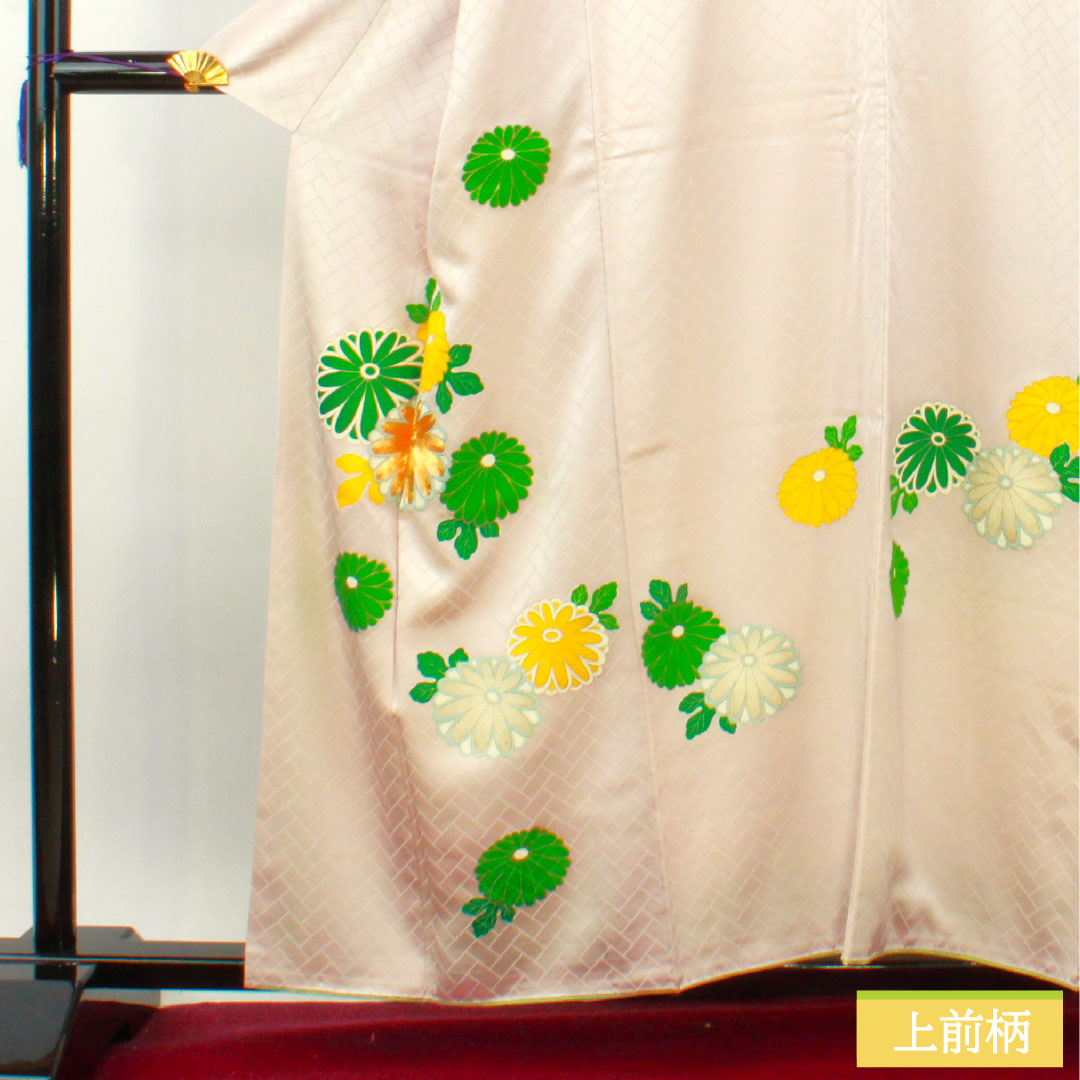 訪問着 正絹 袷 身丈160cm 裄丈64.5cm 薄桜色(うすざくらいろ) 京友禅 菊 Sランク ピンク系 1112004332413