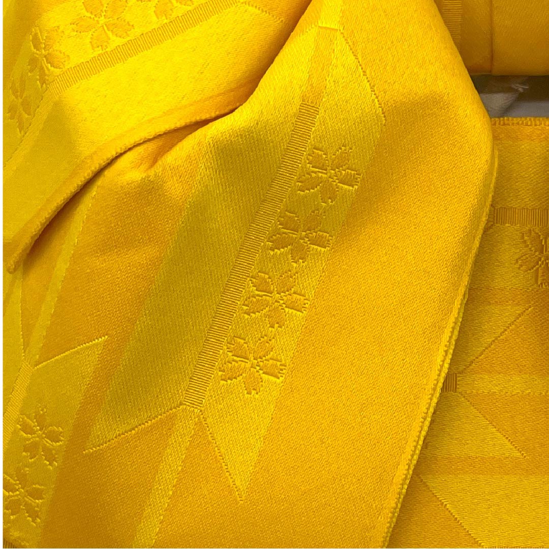 作り帯 ポリエステル 山吹色(やまぶきいろ) 矢絣 桜 浴衣用 Aランク 黄系 1131000703923