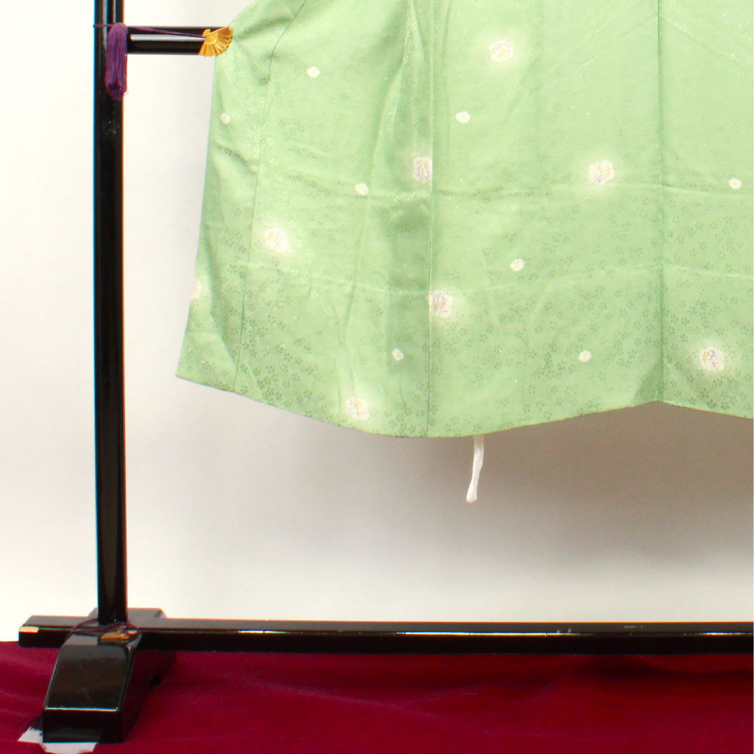 長襦袢 正絹 身丈128cm 裄丈66cm 単衣 薄緑色 菊 Aランク 緑系 1129000483219