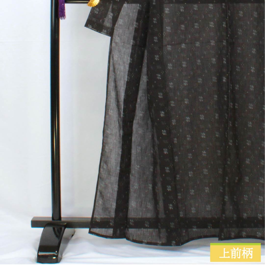 Summer kimono, polyester, small pattern, length 162cm, sleeve length 65cm, Ryukyu Kasuri style, washable kimono, gauze, S rank, black, 1132001952410