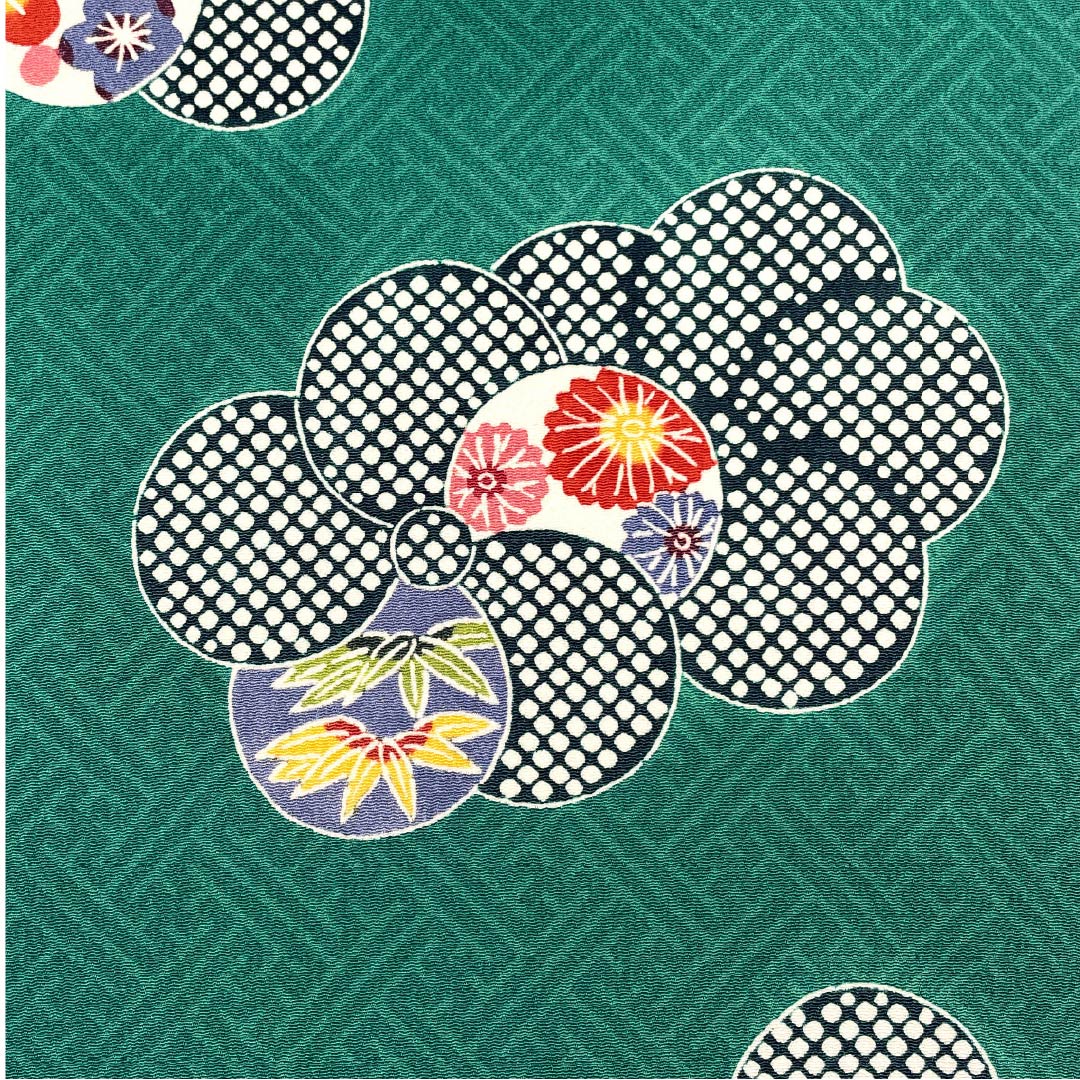 反物 小紋 正絹 真鴨色(まがもいろ) 浜ちりめん 栗山吉三郎 京紅型 NEWランク 緑系 1130001201919