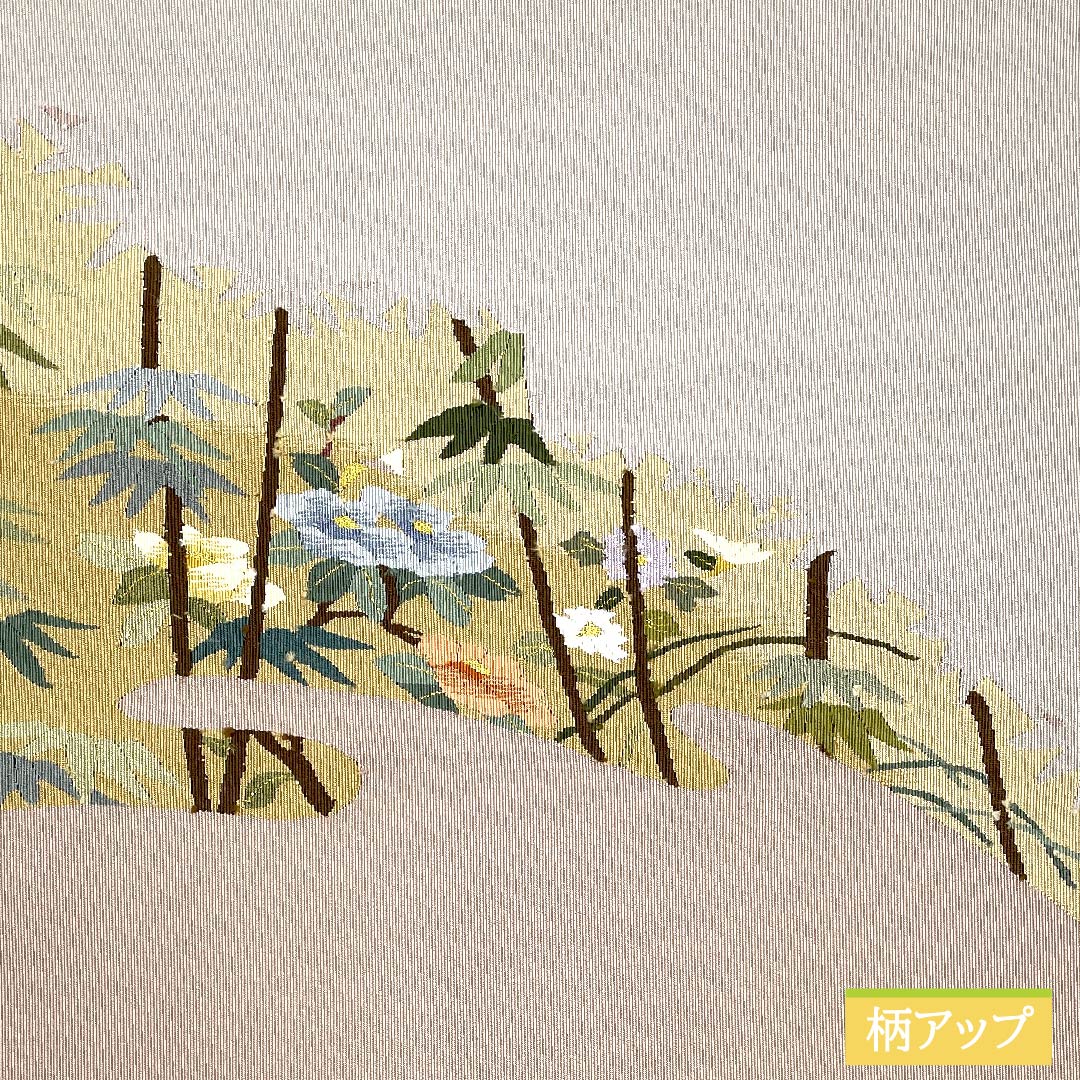 名古屋帯 灰白色色(かいはくしょくいろ) 竹 幕花 帯丈370cm 正絹 Sランク ポイント柄 カジュアル グレー系 1124006422322 松葉仕立て