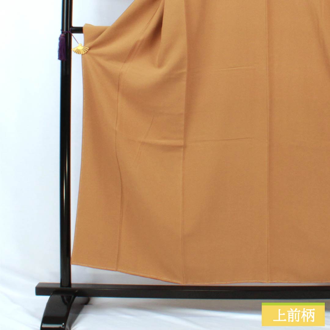 Solid-colored silk kimono, S-rank, length 153.5cm, sleeve length 60.5cm, orange-brown color, one crest, five-three paulownia pattern, pearl-tone finish, lined, orange-toned, product number 1114002452226