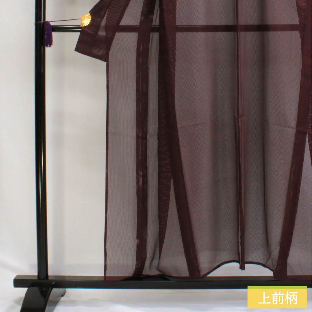 夏物 ポリエステル 色無地 Sランク 身丈154cm 裄丈63cm 臙脂墨色(えんじずみいろ) 竪絽 絽 紫系 1132002922220