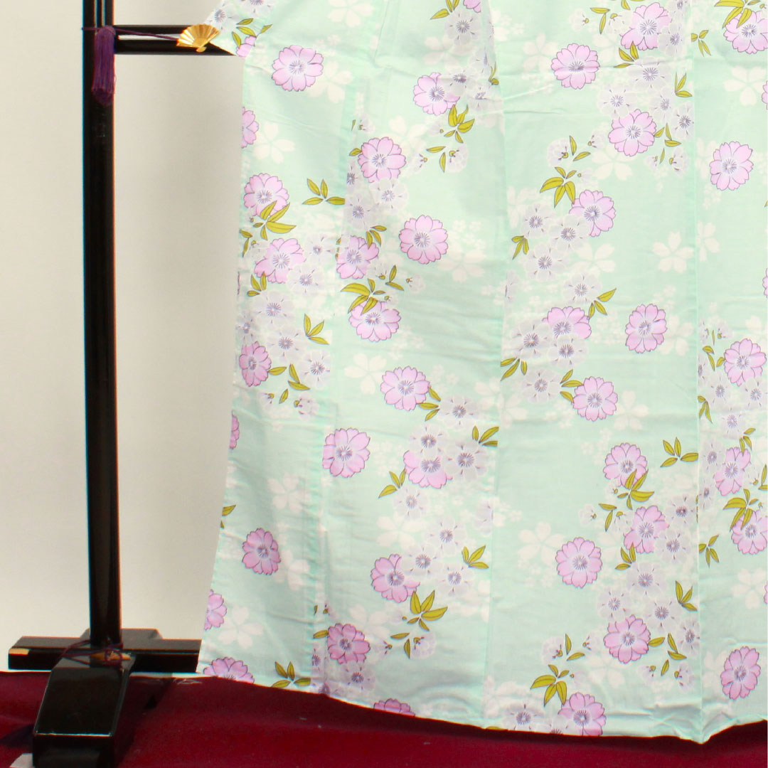 浴衣 瓶覗色 桜 木綿 Sランク 単衣 身丈166cm 裄丈65cm 水色系 1118002642524