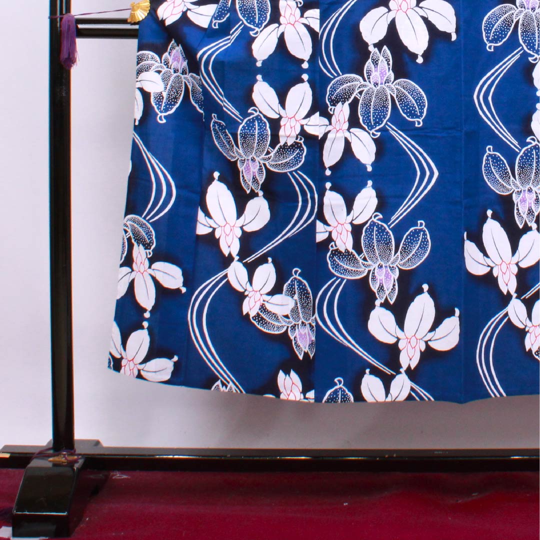 浴衣 紺桔梗色 菖蒲 木綿 Sランク 単衣 身丈147cm 裄丈64cm 青系 1118004302117